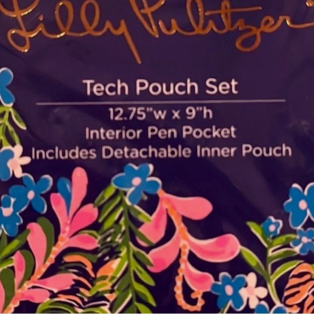 Lily Pulitzer NWT “Tech Pouch Set” 12.75”w X 9”high interior pen pocket/ pouch